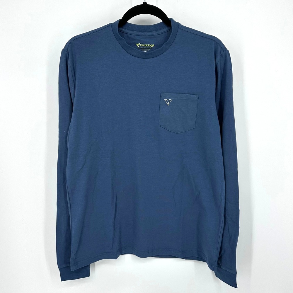 BirdDogs Men's‎ Blue Long Sleeve Lightweight Pocket T Shirt Stretch Crew Neck M